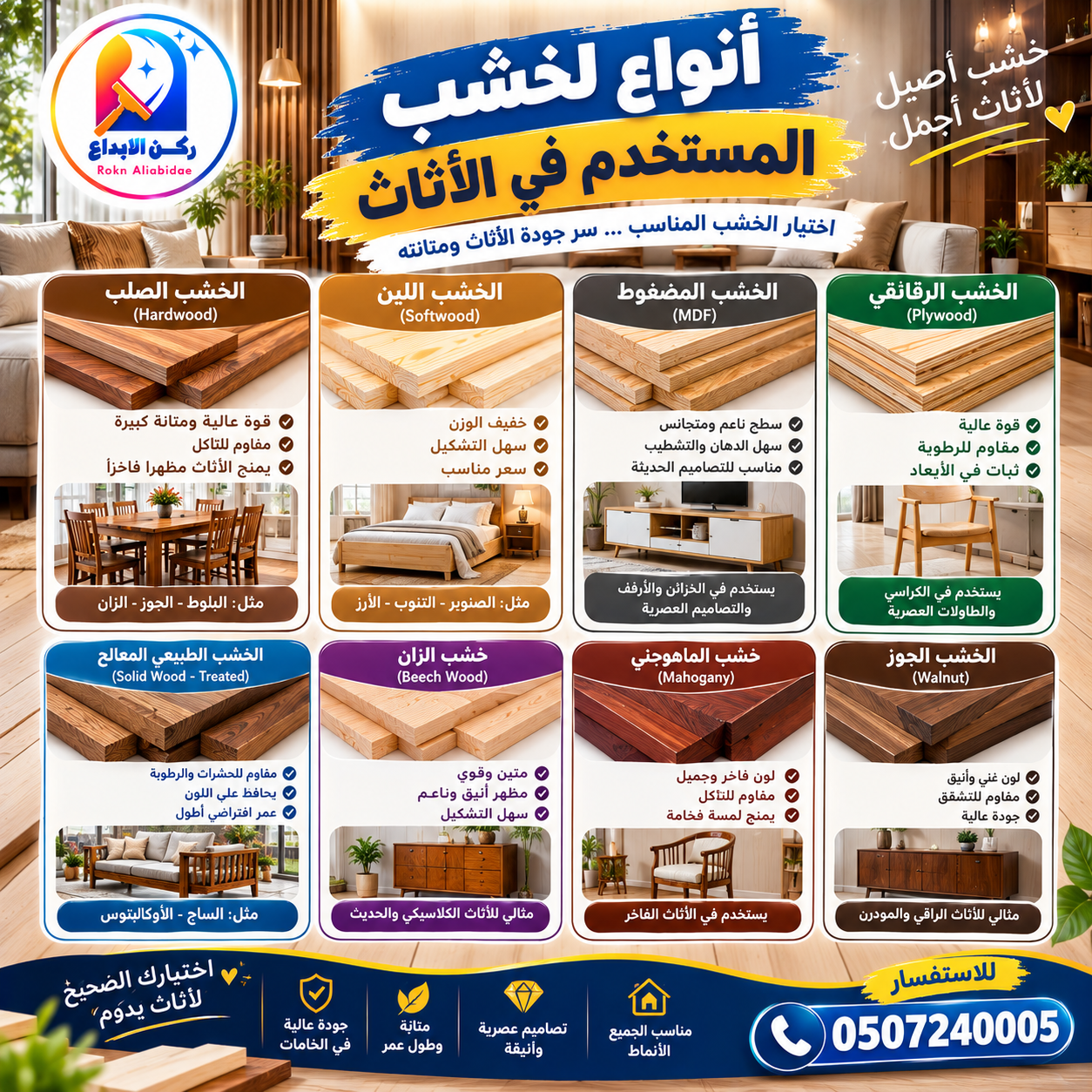 أنواع الخشب المستخدم في الأثاث