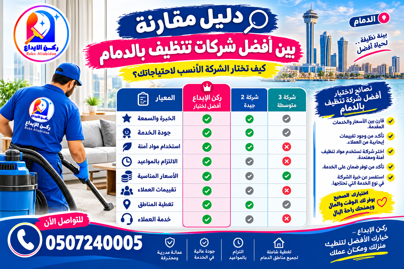 دليل مقارنة بين أفضل شركات تنظيف بالدمام