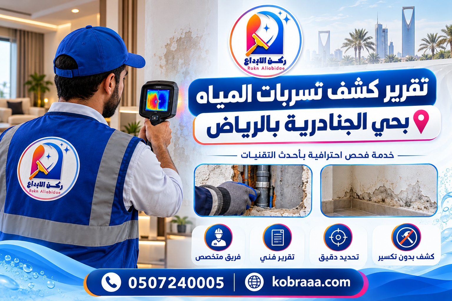 تقرير كشف تسربات المياه بحي الجنادرية بالرياض