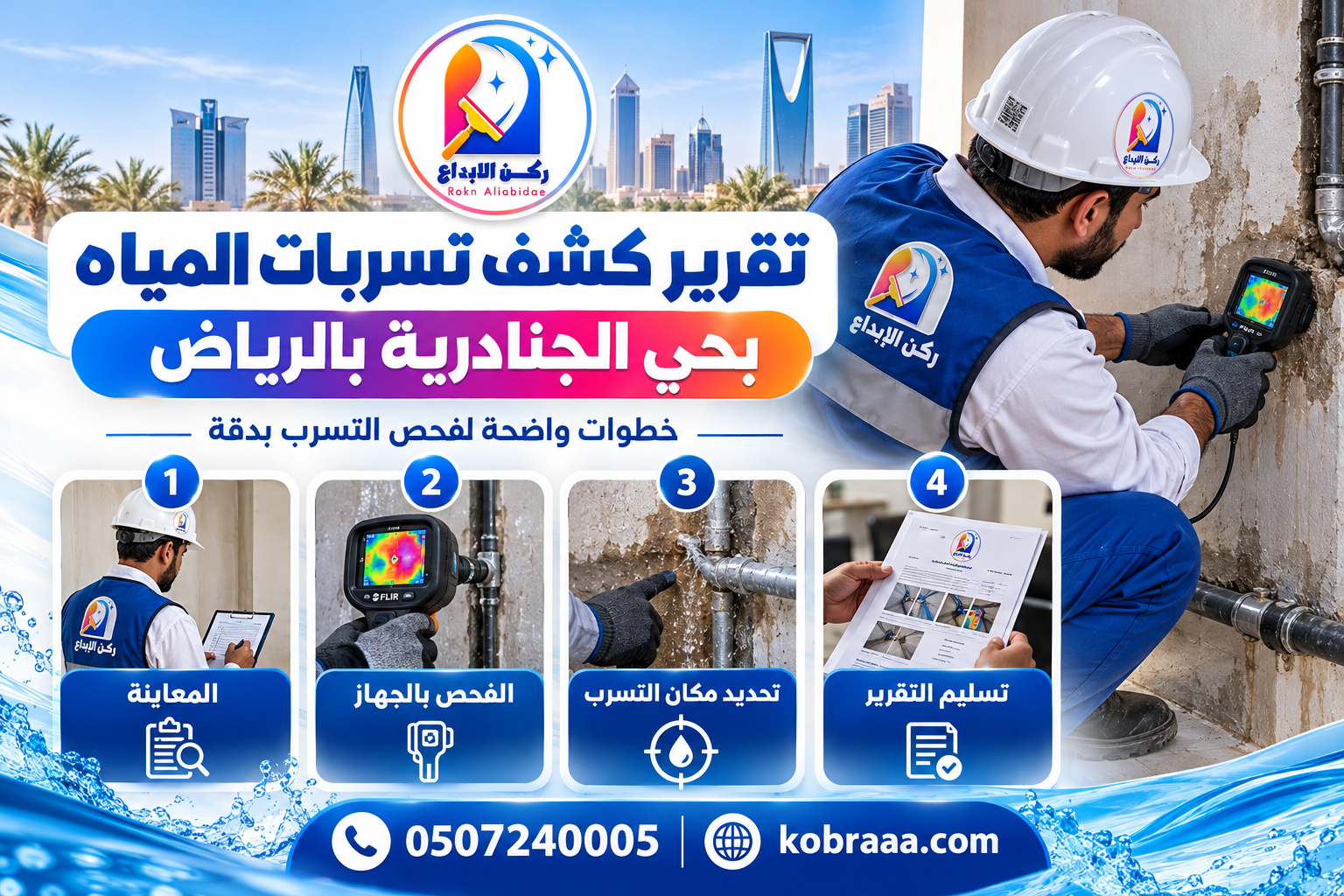 تقرير كشف تسربات المياه بحي الجنادرية بالرياض